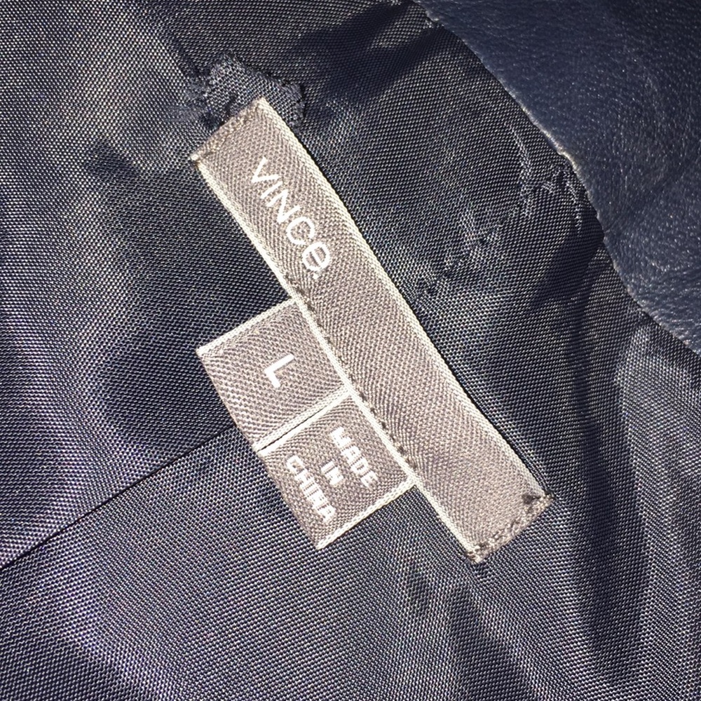 Vince Navy Blue Perforated Leather Jacket Coat